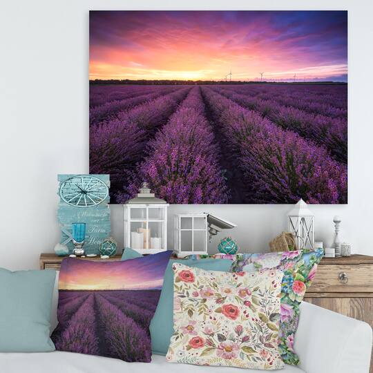 Designart - Sunrise & Dramatic Clouds Over Lavender Field XIII